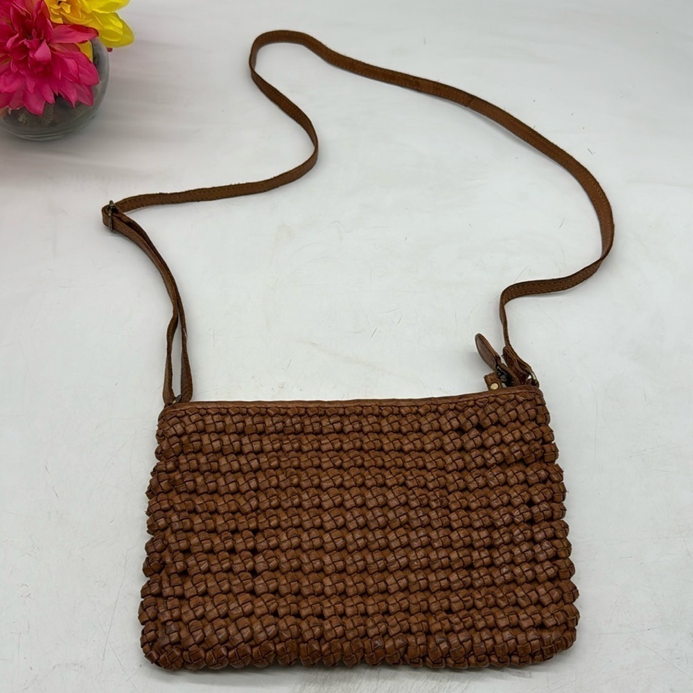 Woven Leather Made In India Small Leather Crossbody Bag BRN5233D